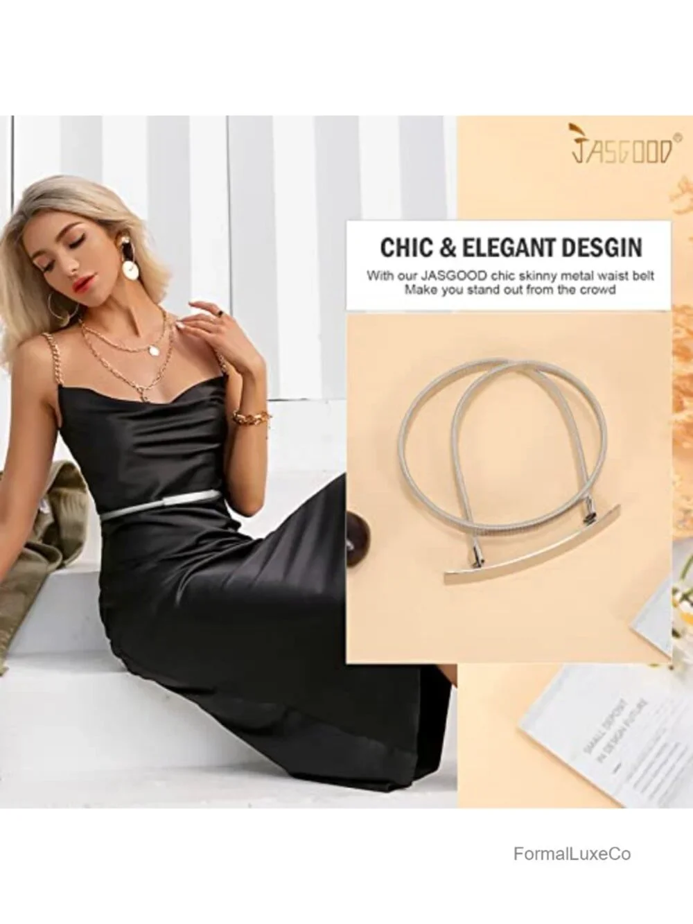 Skinny Metal Waist Belt Elastic Chain Belt for Dresses